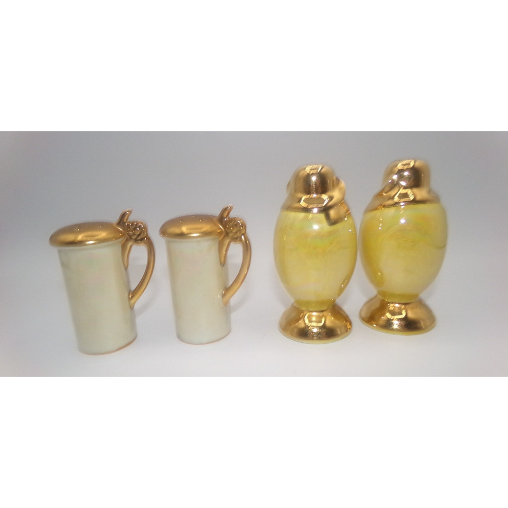 Vintage Lusterware Yellow White Pearlescent Gold Trim Salt & Pepper Shaker Sets - Picture 8 of 13